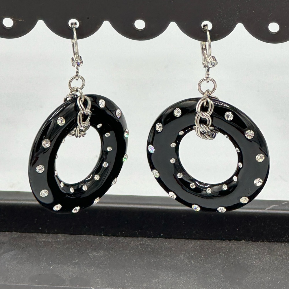 Kenneth Jay Lane Black Crystal Pierced Dangle Earrings - Picture 2 of 8